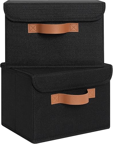 Miniatura 12 de GRANNY SAYS Contenedores de almacenamiento de tela con tapas, cajas de almacenamiento decorativas con asas de poliuretano, caja de memoria de Verde