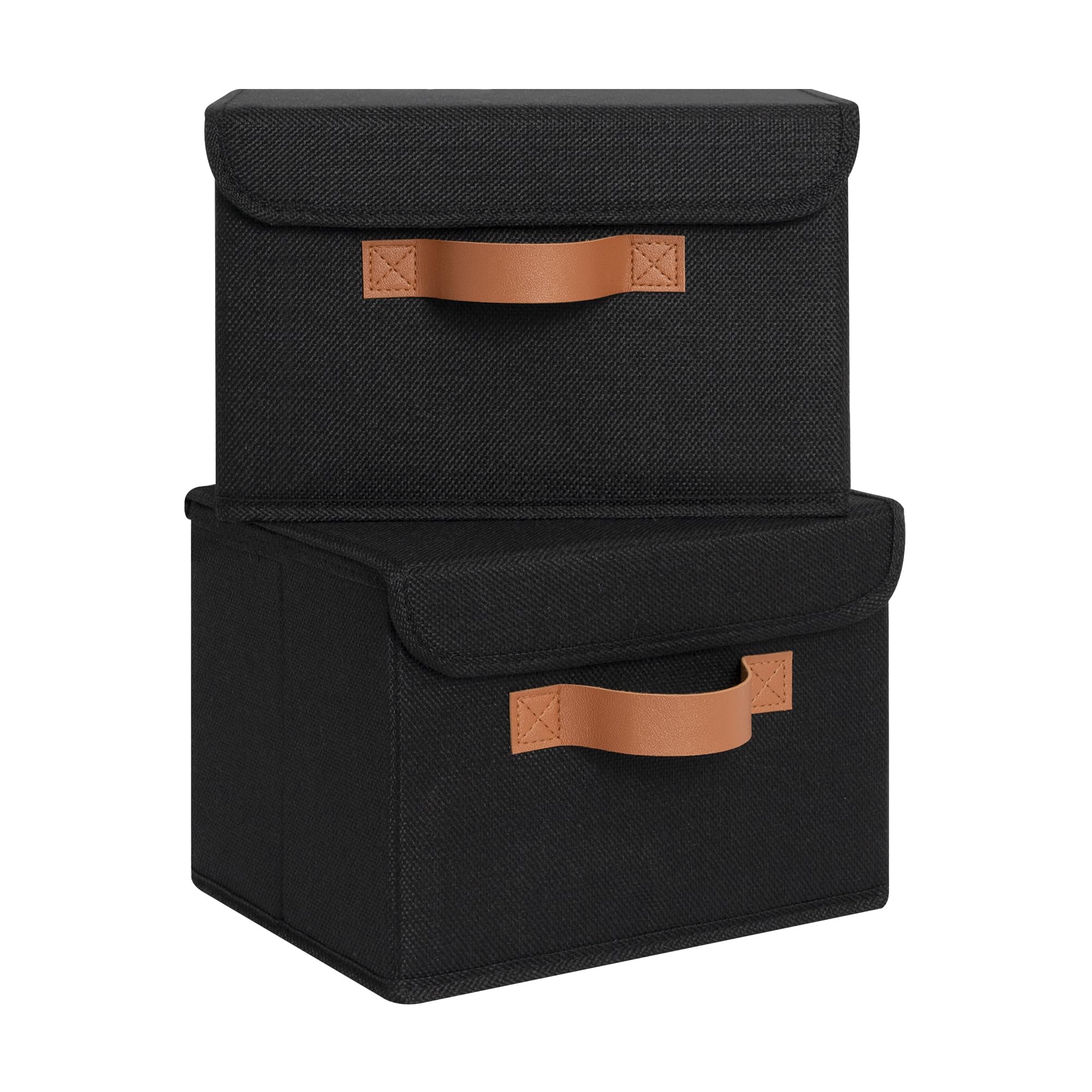 GRANNY SAYS Small Storage Boxes with Lids, Pack of 2 Folding Wardrobe Storage Boxes Lidded, Fabric Baskets for Bedroom Shelves Organising, Wardrobe Organisation, Black, 25.5 x 20.5 x 17.5 cm — image 1