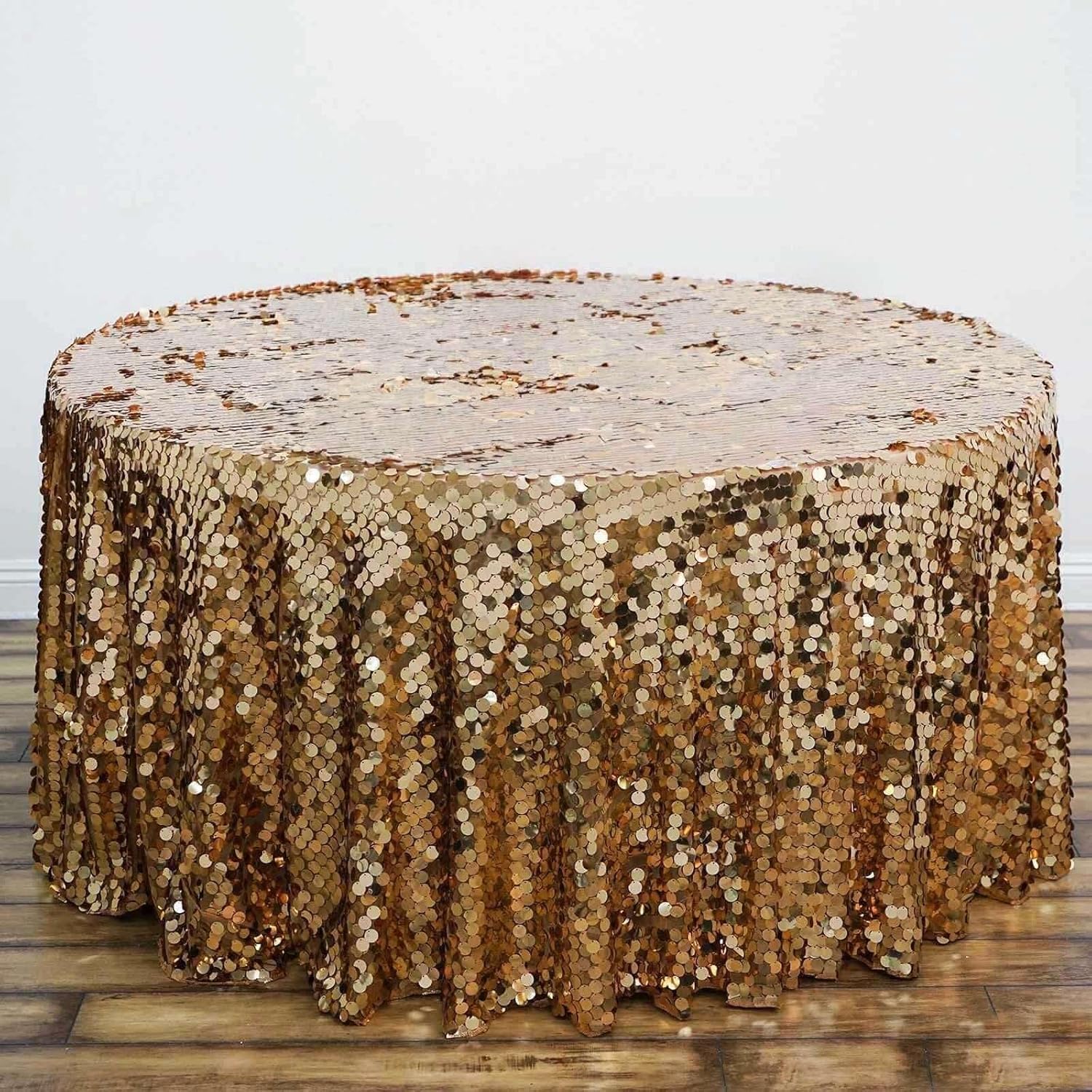 Efavormart 120" Big Payette Sparkly Sequin Round Tablecloth for Wedding Banquet Party - Gold - Premium Collection
