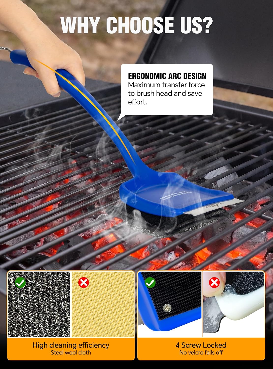19" Bristle-Free Steam Grill Brush with 3 Replacement Pads –No Bristle Shedding. Unique Steel Fibers Pads Efficiently Deep Clean All Kinds of Grills. A Safe Outdoor Grill Cleaner. Gift for Men/Dad image 4