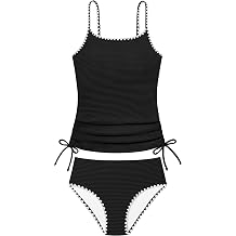 Girls Tankini Swimsuit 2 Piece Set Unique Edge Girl Bathing Suit with Drawstring + Swim Briefs Swimwear Set for 9-16Y