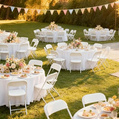 Miniatura 5 de No Assembly 4 Pack White Folding Chairs, Lightweight Plastic Wedding Chair, Indoor & Outdoor Bulk Foldable Chairs for Banquet, Party, Picnic