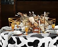 Vista 7 de Oudain Mantel redondo lavable de plástico a granel con estampado de vaca de 84 pulgadas, resistente a las manchas, para picnic, campamento