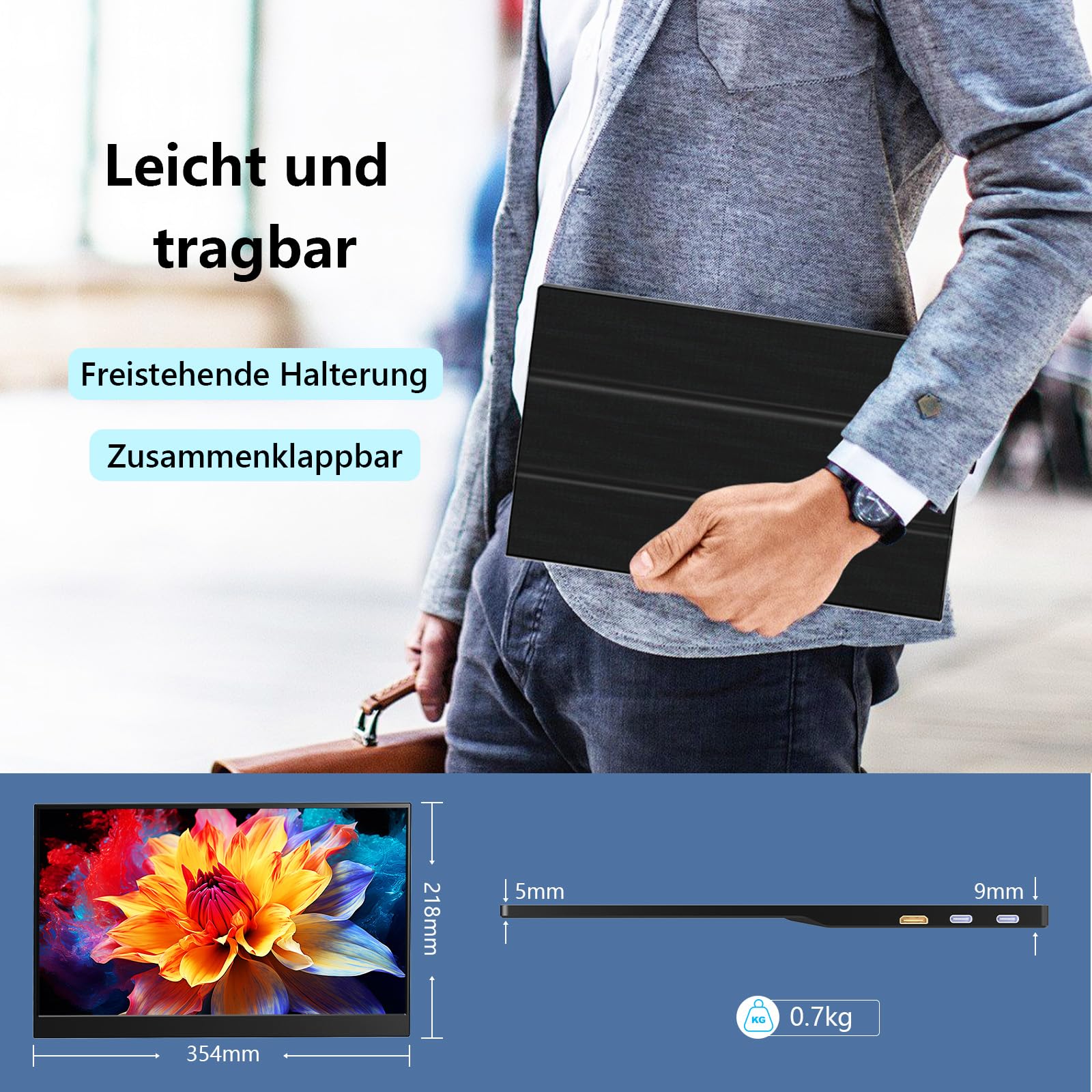 Portable Monitor 15,6 Zoll, FHD 1920x1080P Tragbarer Bildschirm
