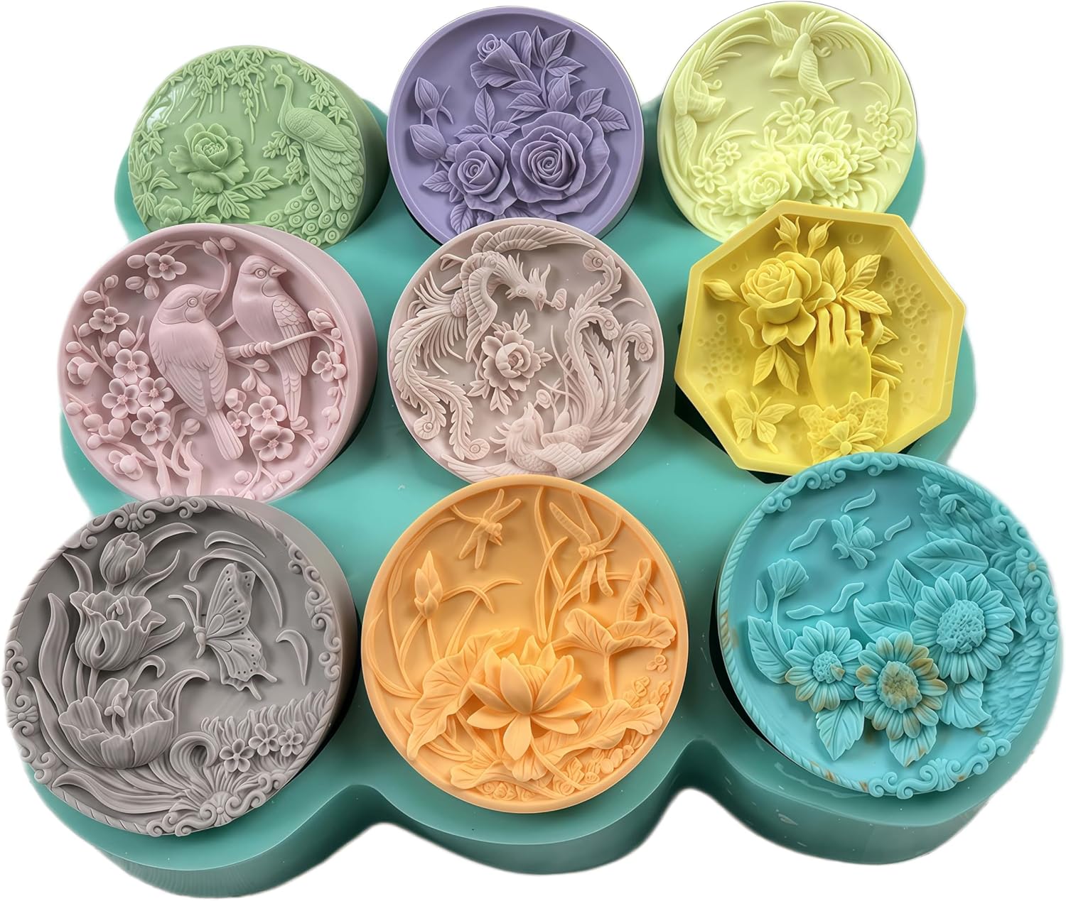 9 Cavities Mixed DIY Soap Mold,Handmade Soap Making Silicone Tray,Flower Silicone Mold for Natural Soap,Scented Candle Wax,Plaster Diffuser,Crystal Epoxy Decorations