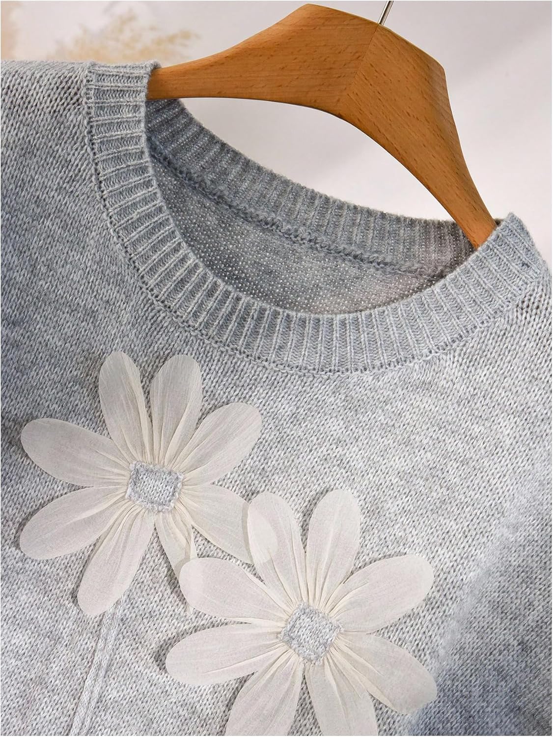 OYOANGLE Women's Plus Size 3D Floral Sweater Vest Crewneck Dolman Sleeve Pullover Jumper Tops - Image 5