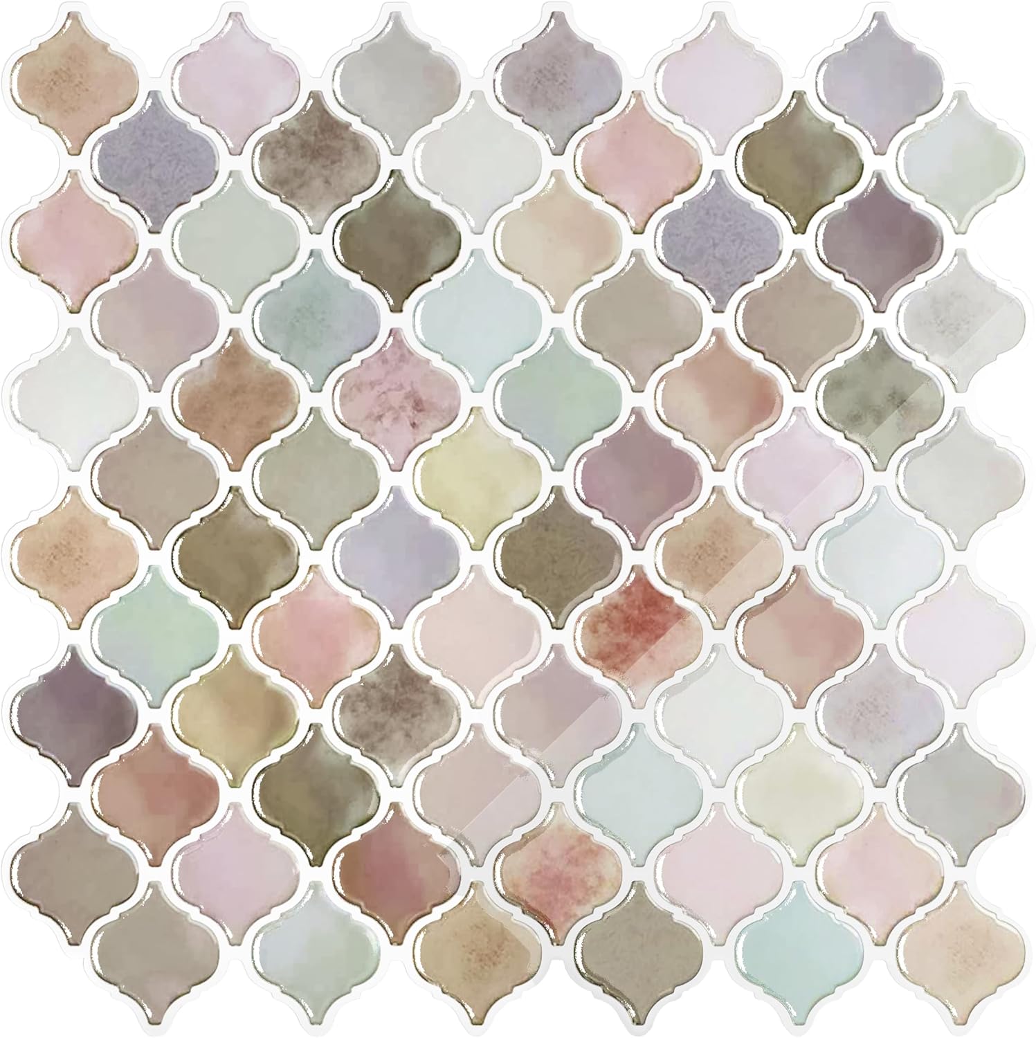 VEELIKE Pastel Arabesque Peel and Stick Backsplash Tiles 12''x12'' Pink Peel and Stick Tile Backsplash Waterproof Self Adhesive Back Splash Wall Tile Sticker for Kitchen Bathroom Laundry Room 6 Sheets