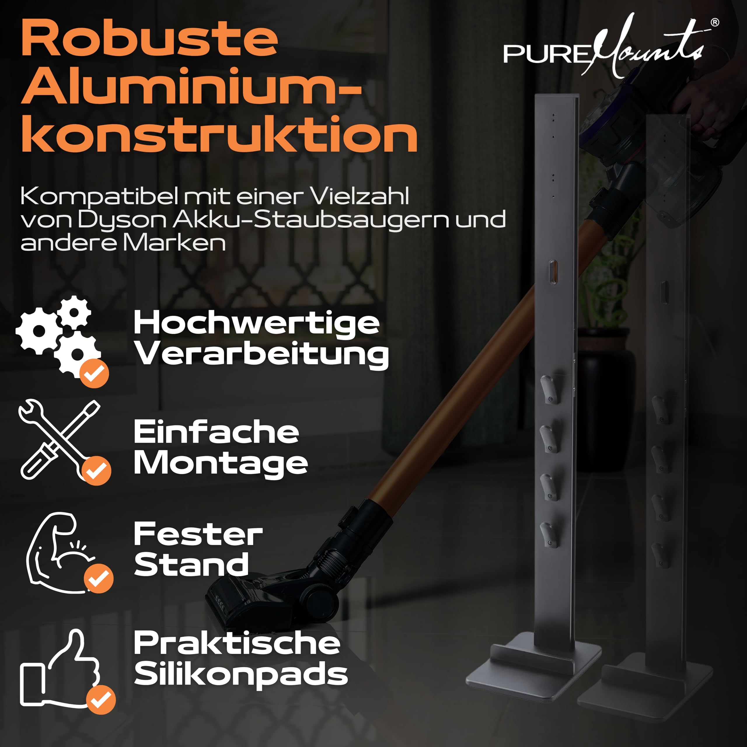 PureMounts Staubsaugerständer Standfuß für Dyson V6–V15 & Gen5, schwarz