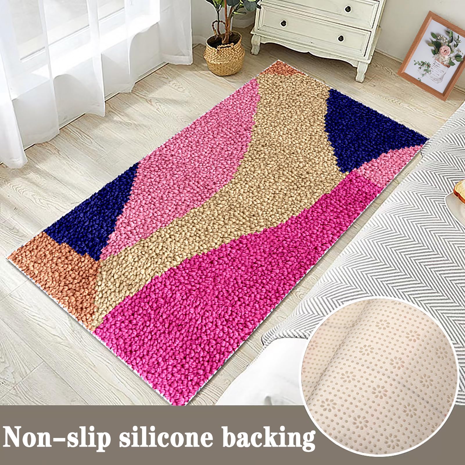 69 x 102 cm Knüpfteppich Zum Selber Knüpfen - DIY Knüpfsets Kreuzstich Teppich Set - Knüpfset für Kinder Erwachsene Großer Teppich Knüpfen Set Erwachsene Kreuzstich Set - Fußabtreter Latch Hook Kit