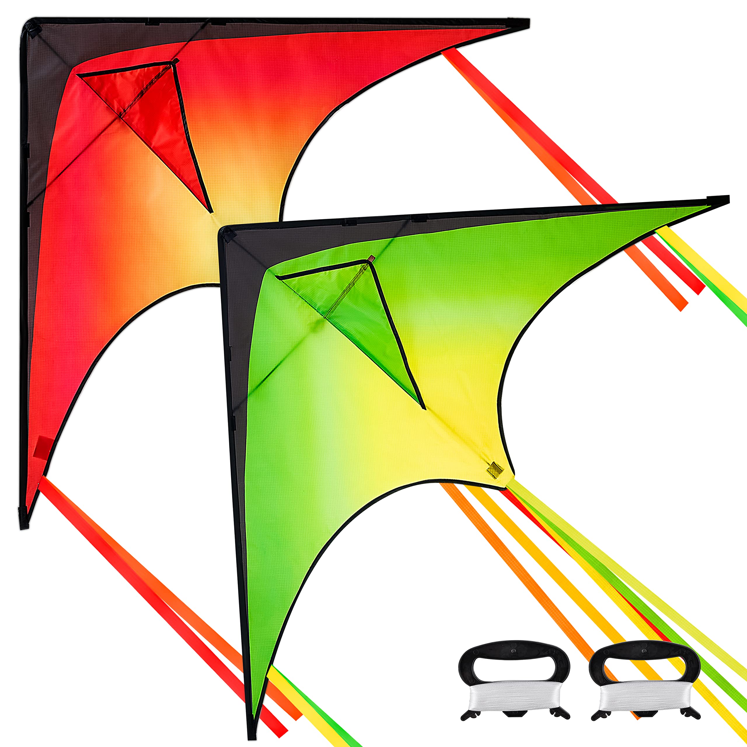 JOYIN 2 Packs Large Delta Kite Orange and Green, Easy to Fly for Kids and Adults with 262.5 ft String, Large Delta Beach Kite for Outdoor Games and Activities