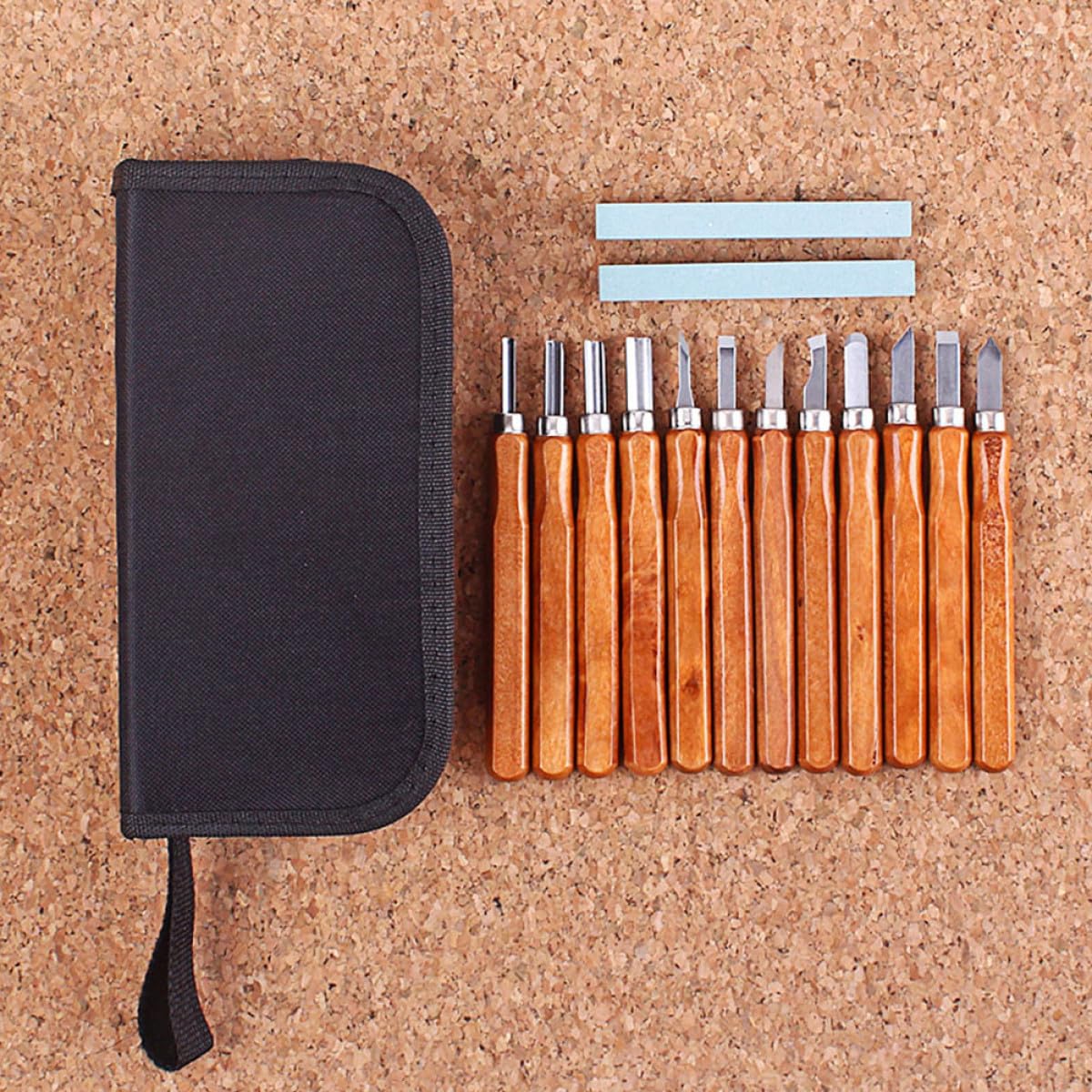 ORFOFE Professionelles Holzschnitzset mit 14 teiligem Meißel und Wetzstein Satz im Canvas Werkzeugbeutel Vielseitig für Holz Speckstein Ton Geeignet für Anfänger und Hobby Handwerker