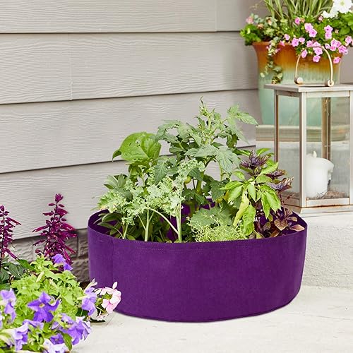 Miniatura 5 de Cama de jardín redonda elevada, bolsa de cultivo de plantas, maceta de tela de fieltro, maceta morada, maceta vegetal para hierbas, flores, plantas