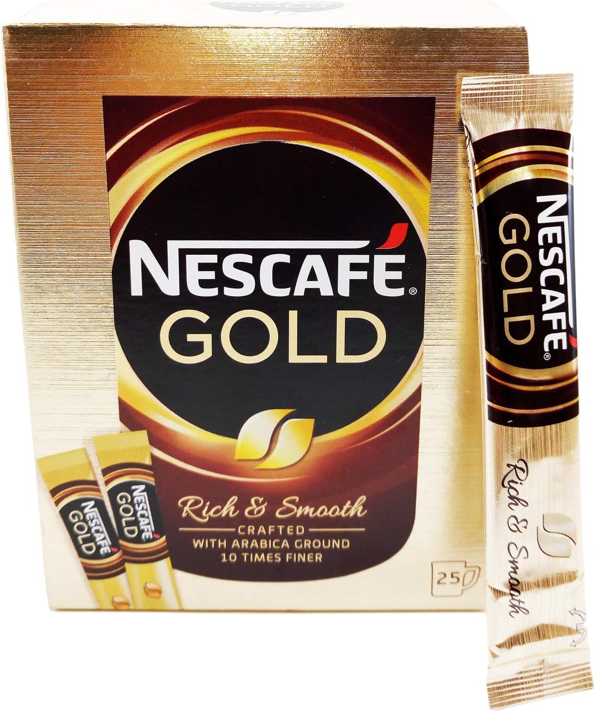 NESCAFE Gold Rich & Smooth Taste Crafted with Arabica Ground Coffee Beans 10 Times Finer Instant Coffee Beverages Stickes for a Perfect Day Start (1 Box (25 Sticks))