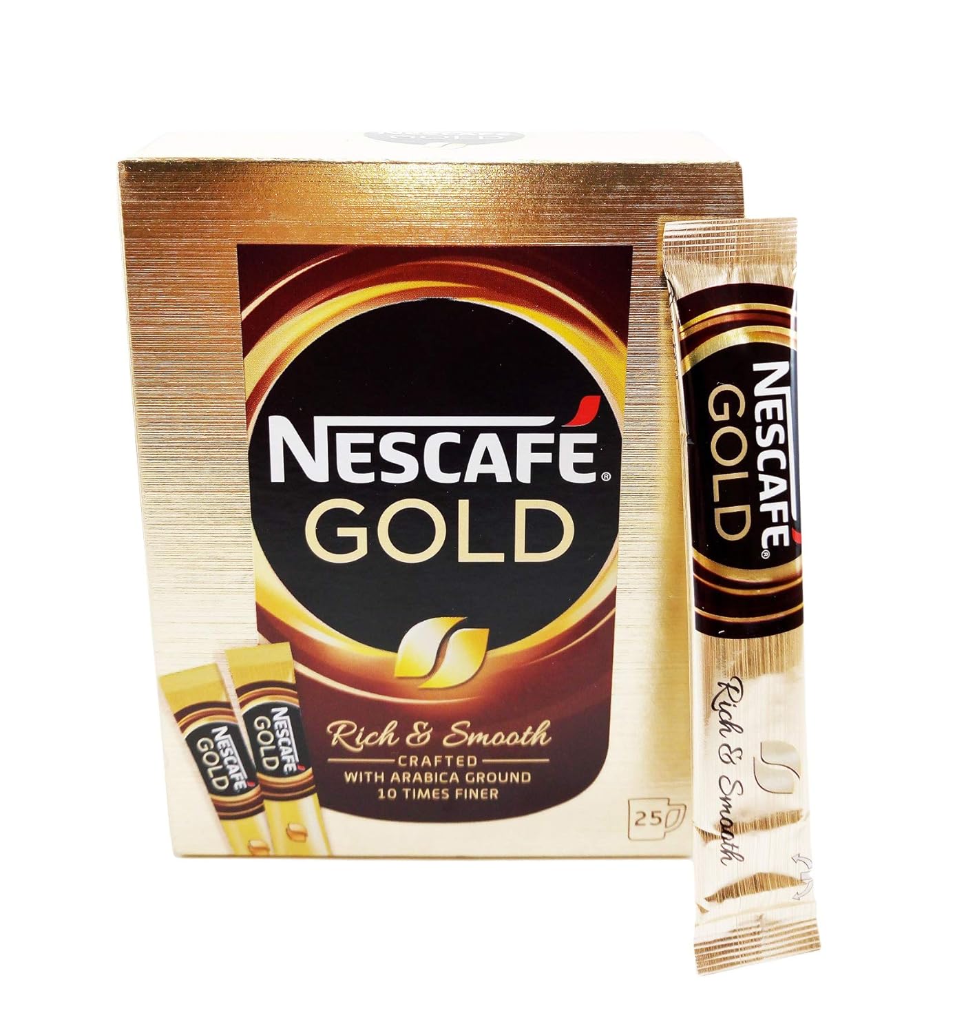NESCAFE Gold Rich & Smooth Taste Crafted with Arabica Ground Coffee Beans 10 Times Finer Instant Coffee Beverages Stickes for a Perfect Day Start (1 Box (25 Sticks))