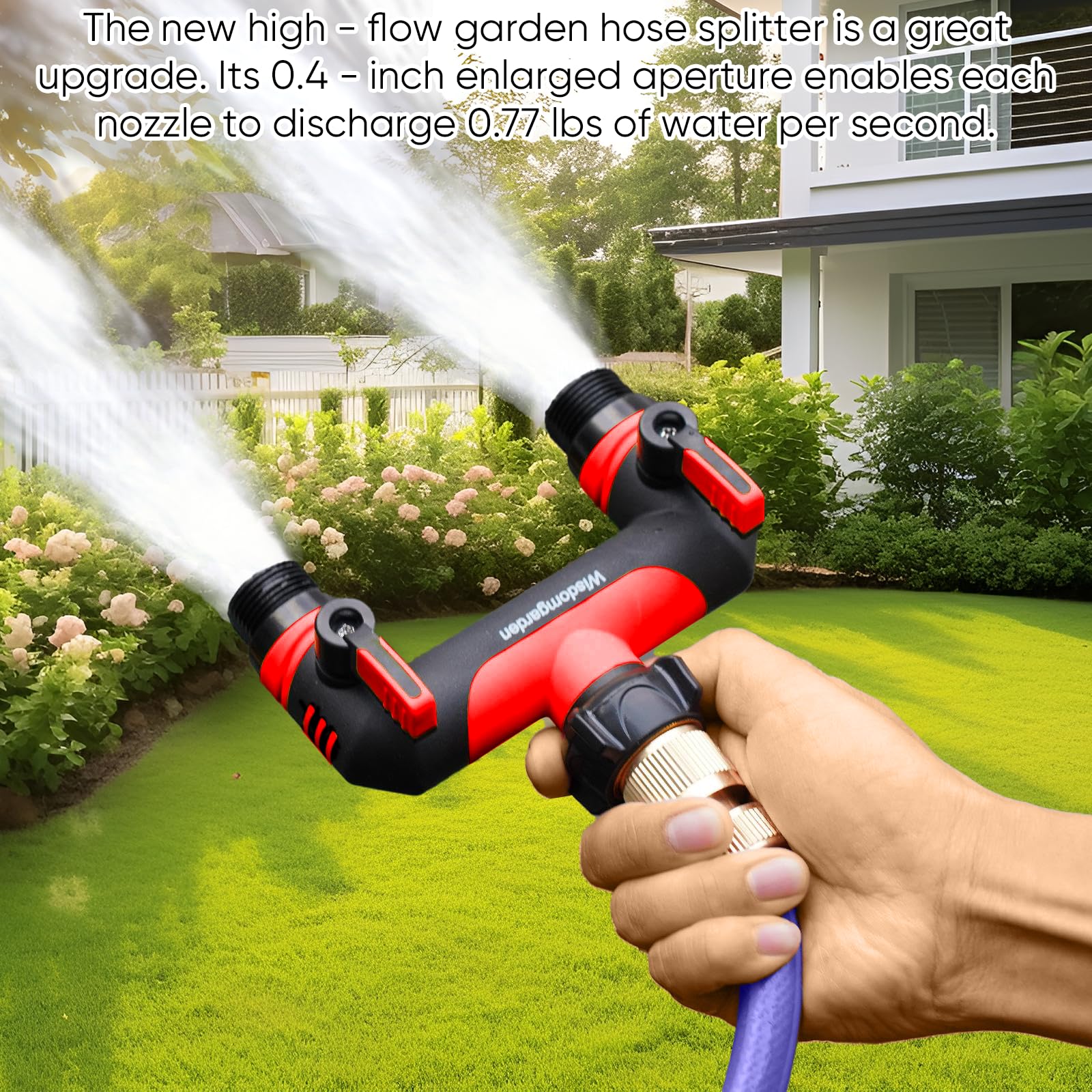 Wisdomgarden Distributore a 3 Vie, distributore dell'Acqua a 3 Vie, Collegamento simultaneo di 3 dispositivi al Rubinetto, Adatto per interruttori di irrigazione e Tubi dell'Acqua, Rosso con Nero