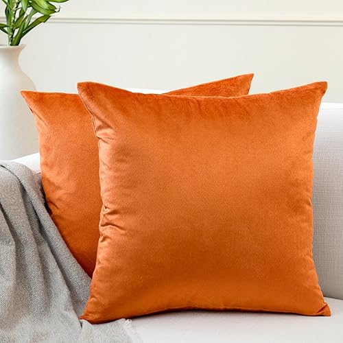 Miniatura 1 de Encasa - Juego de 2 fundas de almohada de terciopelo color naranja de 20 x 20 pulgadas  19.7 x 19.7 in  19.7 x 19.7 in, color liso, teñidas, suaves