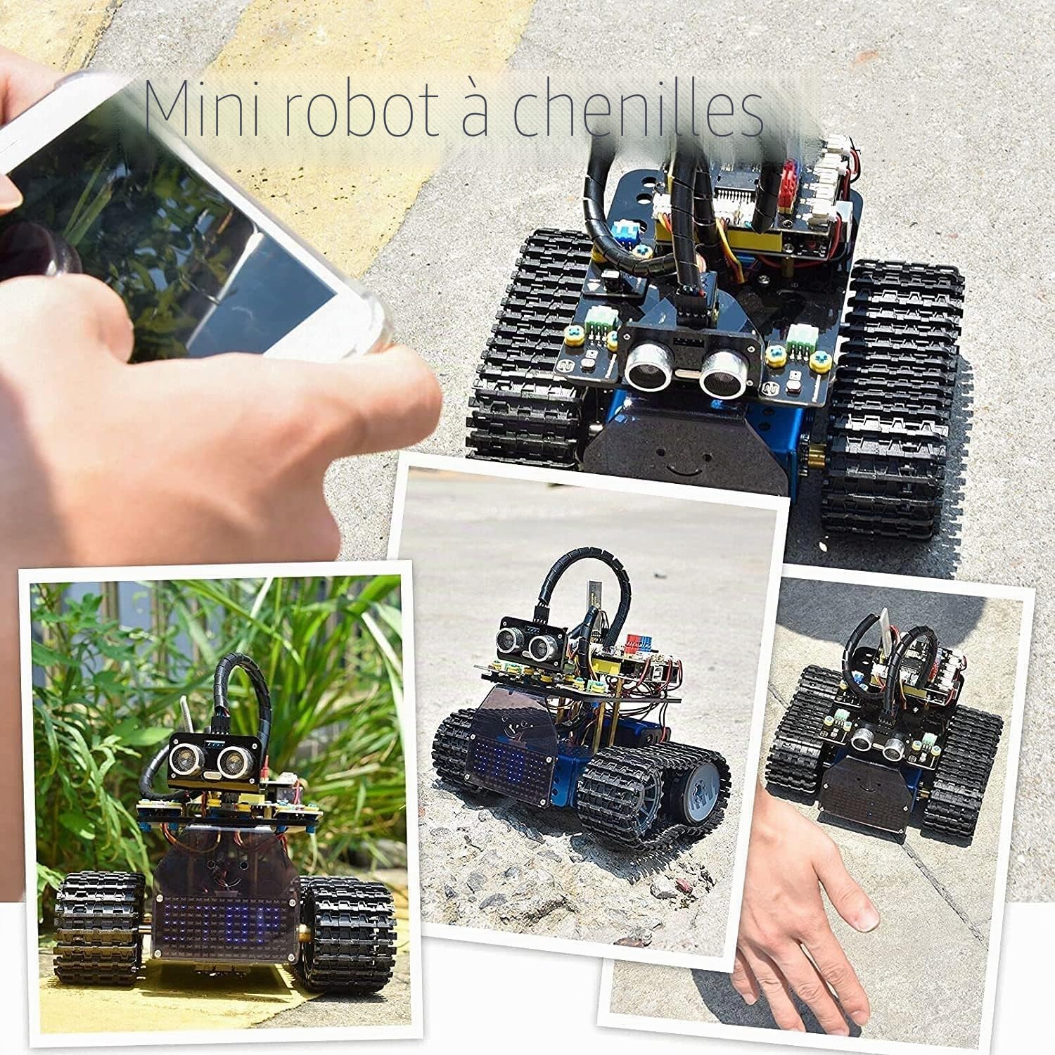 KEYESTUDIO Mini Robot de réservoir Smart Car Kit de Suivi par ultrasons et lumière Infrarouge Télécommande électronique DIY Kit robotique pour Enfants et Adolescents Compatible iOS et Android