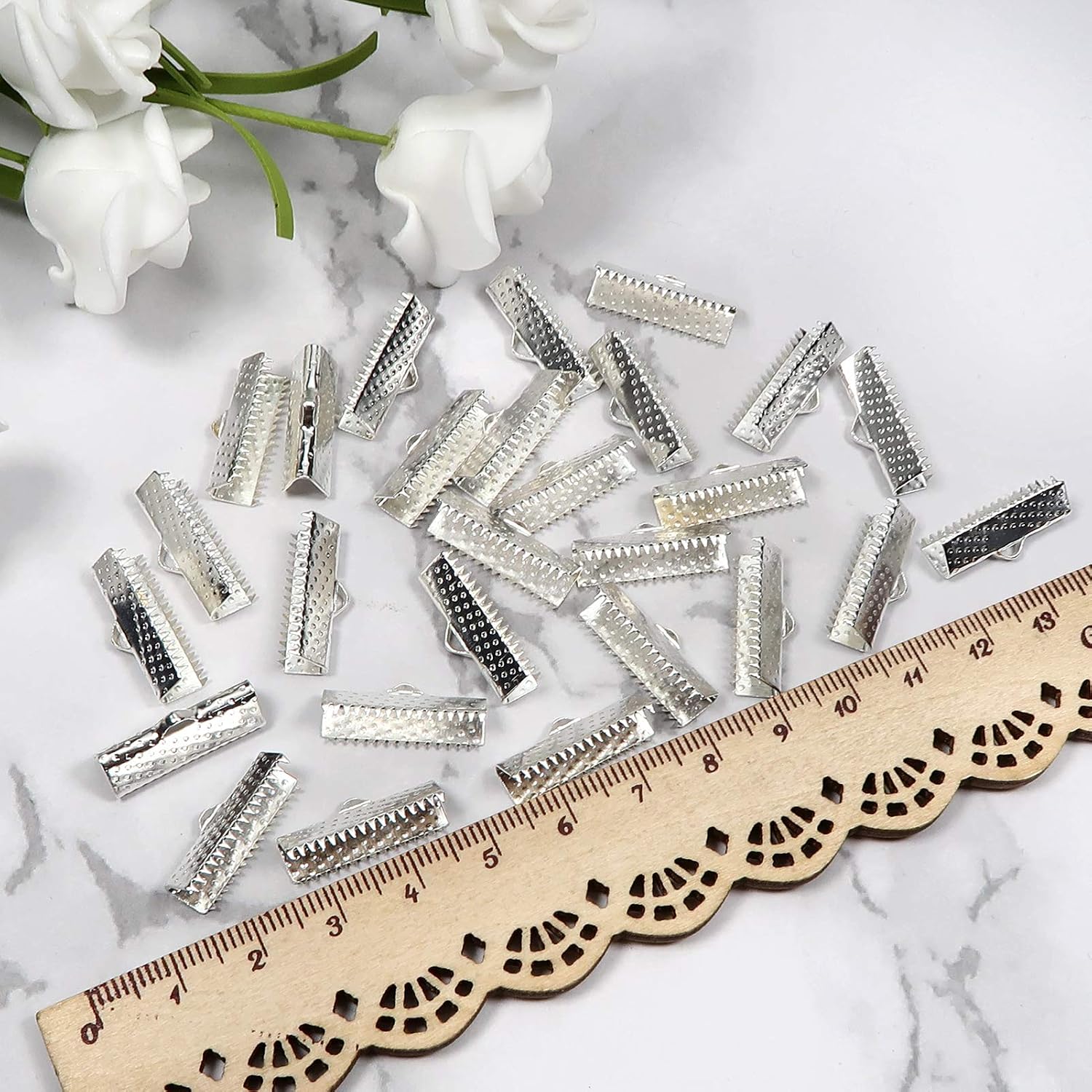 TOAOB 100pcs Silver Iron Ribbon Ends 20mm Bracelet Bookmark Pinch Crimp Clamp Cord End Fastener Clasps for Leather Suede Jewelry Making