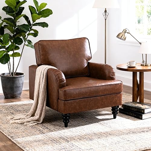 chairus Silla decorativa moderna de piel sintética de mediados de siglo, sillón vintage con asiento de apoyo firme y respaldo suave, cómoda silla