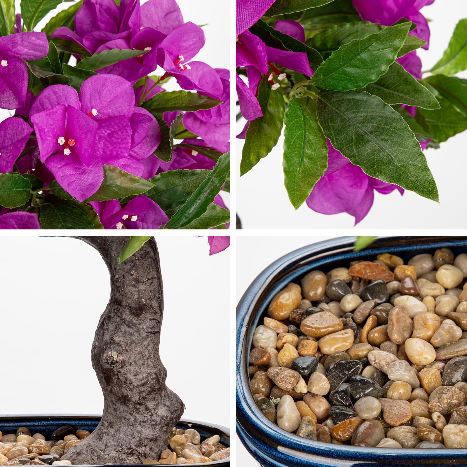 Briful Künstlicher Bougainvillea-Bonsai - 47 Cm Hohe Seidenpflanze In Blauem Keramiktopf, Pflegeleicht, Für Zuhause Und Büro, In Hot Pink