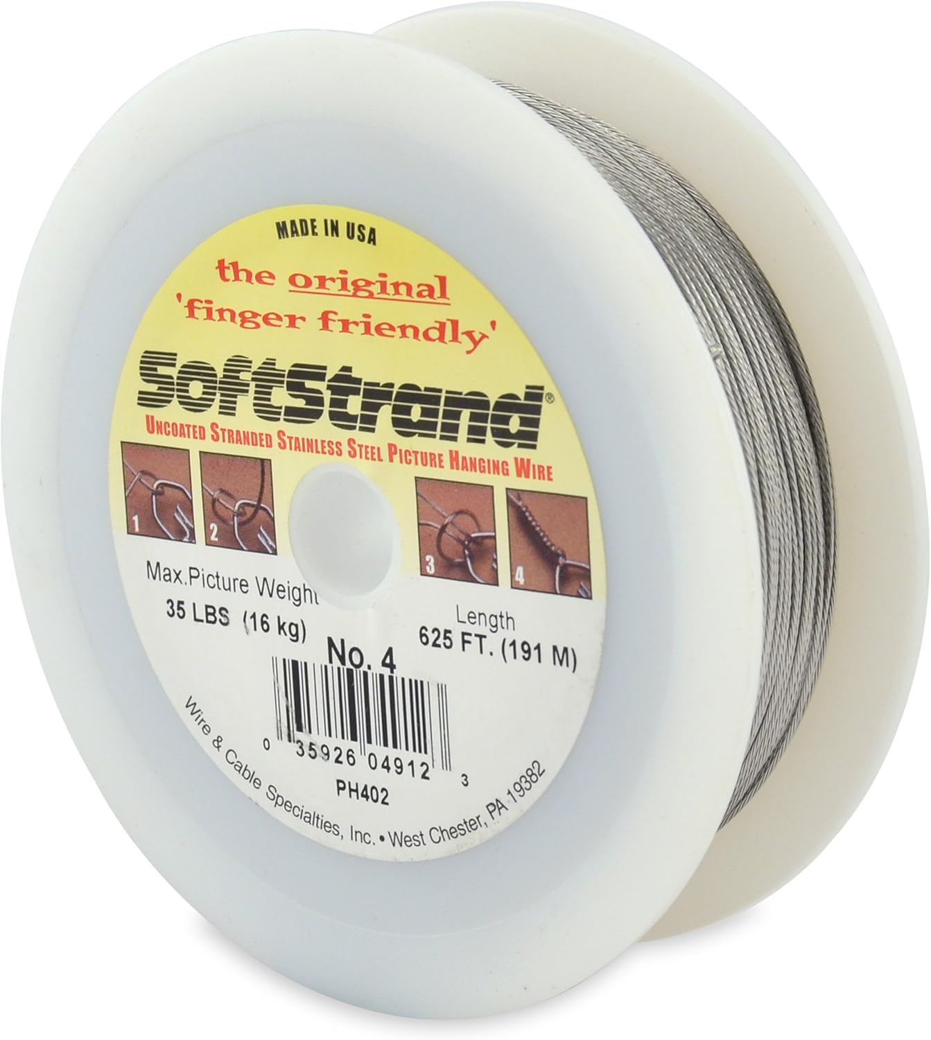 WCS Softstrand, Uncoated Stranded Stainless Steel Picture Wrapping Wire, Size #4, 35 lb / 16 kg, 625 ft / 191 m