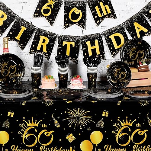 Vista 13 de TaoBary Juego de vajilla desechable de 170 piezas para fiesta de 40 cumpleaños con platos, servilletas, vasos, pancarta, mantel de cumpleaños 40