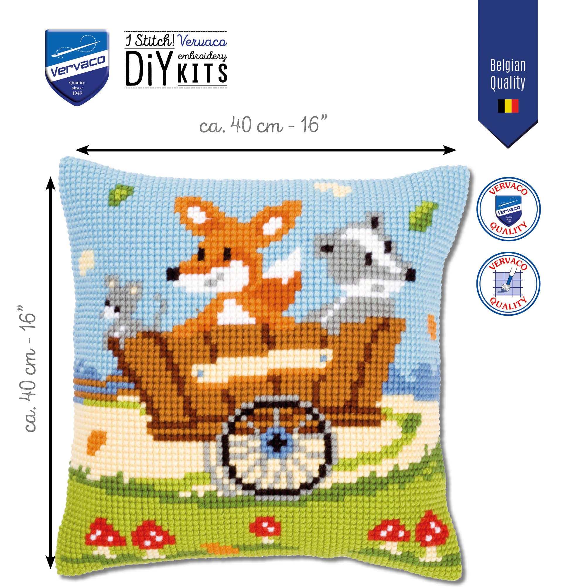 Vervaco "Forest Friends in Cart Cushion Counted Cross Stitch Kit, 100 Percent Cotton, Multi-Colour, 40 x 2 x 40 cm - Image 2
