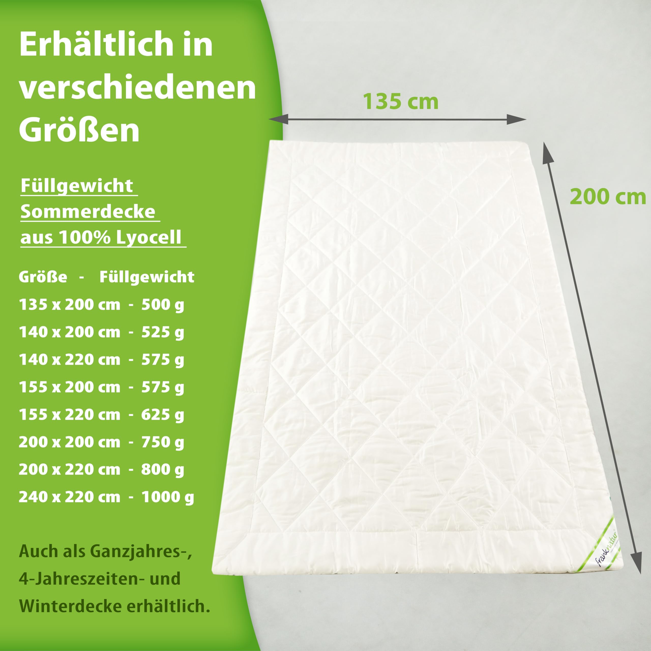 franknatur Sommerdecke Bettdecke 135x200 Lyocell Tencel Bezug Lyocell