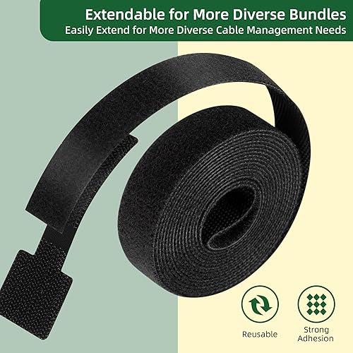 Miniatura 3 de 48 lazos autoadhesivos para organización de cables con 2 rollos de correas ajustables para cables, lazos de gestión de cables de gancho y bucle para