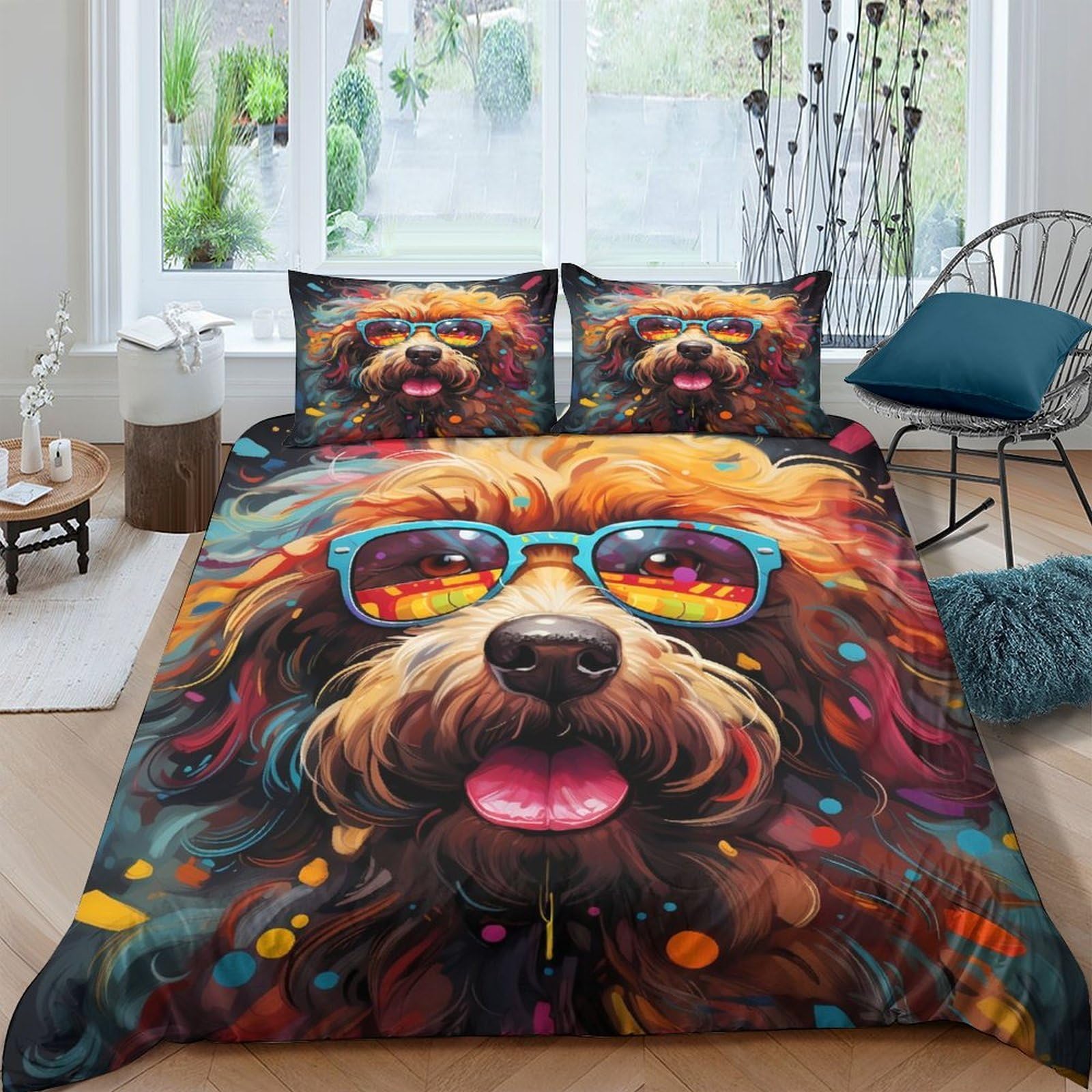 Ctjqhvkz Style-3 3D Printed Colorful Dog Fitted Sheet Microfiber Soft Breathable Artistic Sunglasses Bed Cover For Bedroom Guest Room Decor Single（135X200cm）