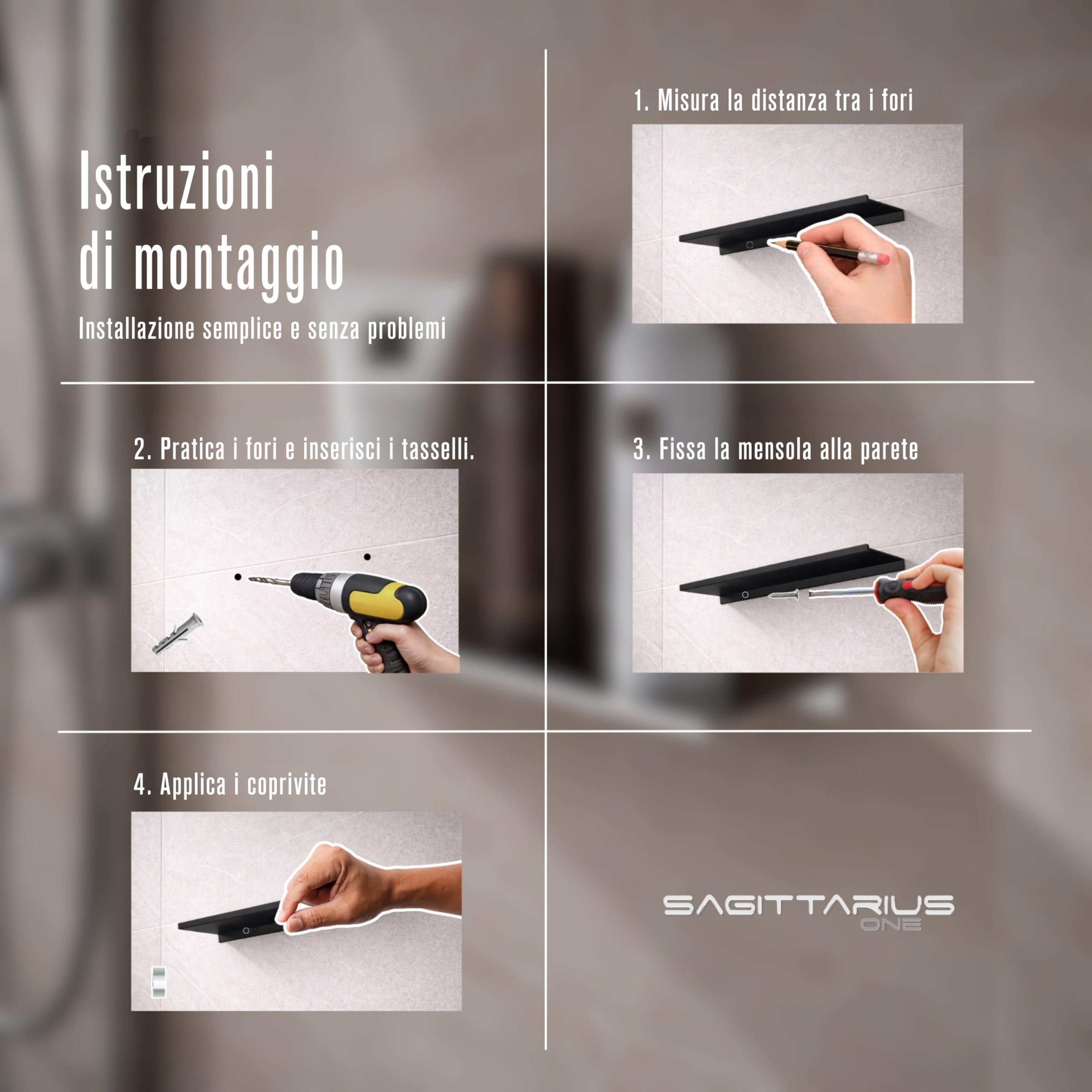 300S1-B Mensola Doccia Scaffale in Acciaio Inossidabile SUS304 Resistente alla Ruggine 30cm, Organizzatore da Bagno Lucido, Porta Shampoo Nero Opaco | Scaffale Porta Shampoo, Sus304 Antiruggine, Organizzatore Da Bagno