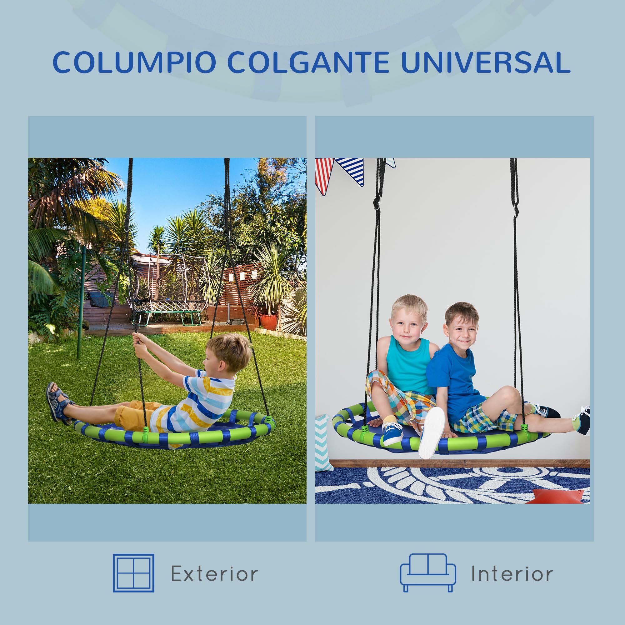 Outsunny Columpio Infantil Nido con Altura Ajustable Columpio Redondo de Árbol para Niños de 3-8 Años Carga 150 kg para Exterior Ø100x120-180 cm Azul