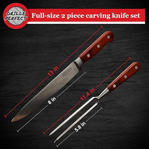 Miniatura 3 de Juego de cuchillos para tallar carne con tenedor, herramienta de cocina para pavo, jamón, cerdo, acero inoxidable de espiga completa, mango de