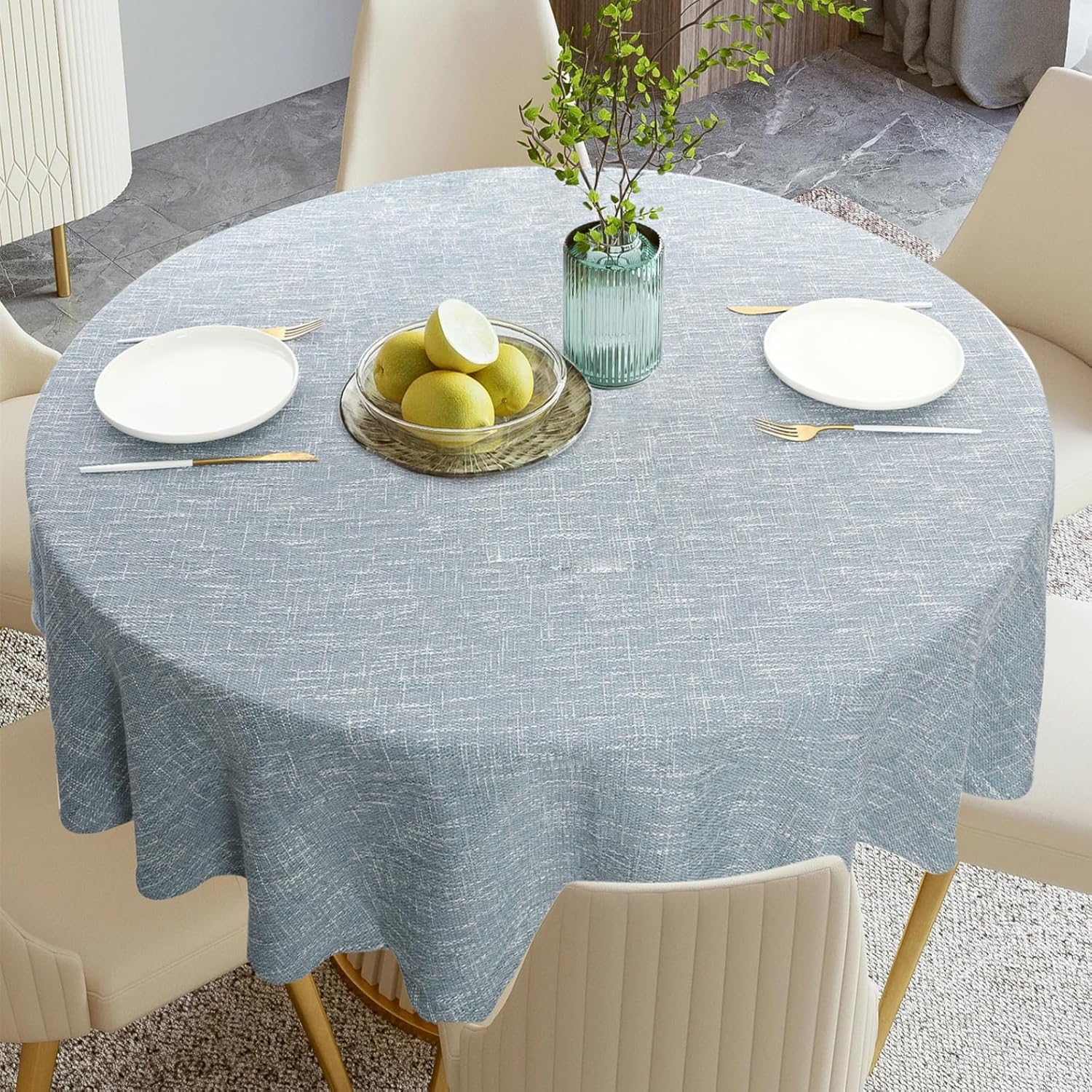 Rakila Linen Textured Round Tablecloth Solid Color Cotton Linen Heavy Duty Fabric Water Resistant Table Cover for Dining, Farmhouse, Kitchen, Tabletop Decoration (78inch, Ivory)