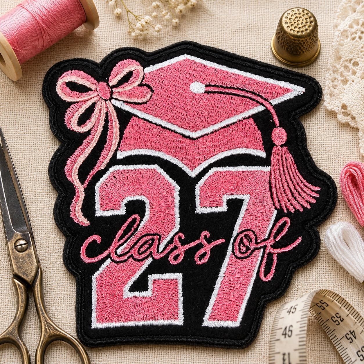 Senior Patch, Sew On Iron On Embroidered Patch for Clothes Backpacks Hats Jeans Bag, Gift for Students (Senior Pinkk, 3in)