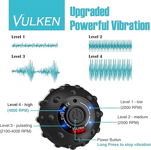 Miniatura 2 de Vulken Acusphere - Pelota de masaje vibratoria de alta intensidad de 4 velocidades para músculos y fitness, alivio del dolor de fascitis plantar,