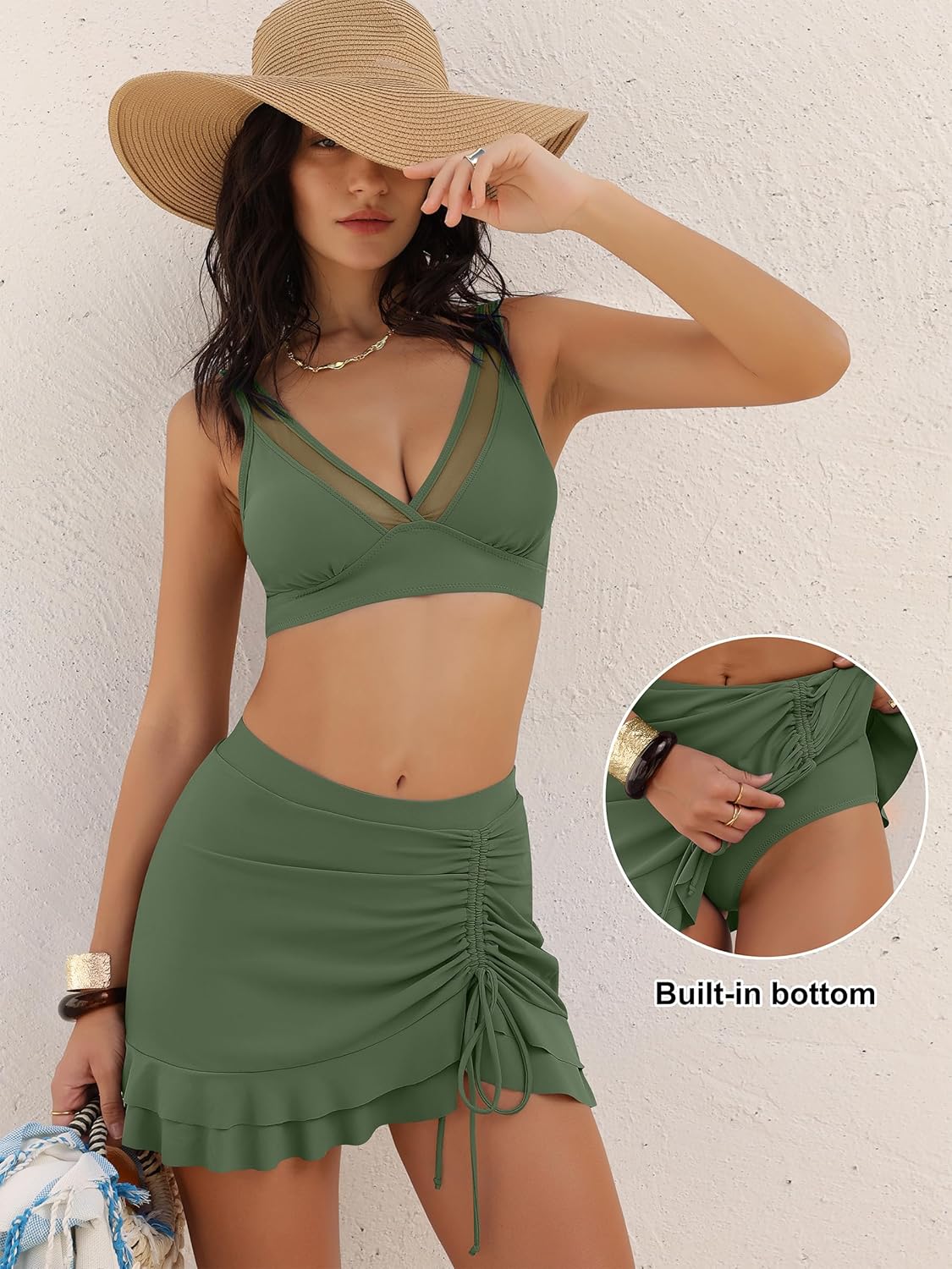 ANRABESS Womens Bikini Skirt Sets High Waisted Two Piece Swimsuits 2026 Summer Tummy Control Mesh Swim Bathing Suits - Image 4