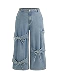Baggy Jeans for Women Low Waisted Wide Straight Leg Bow Jeans Denim Pants