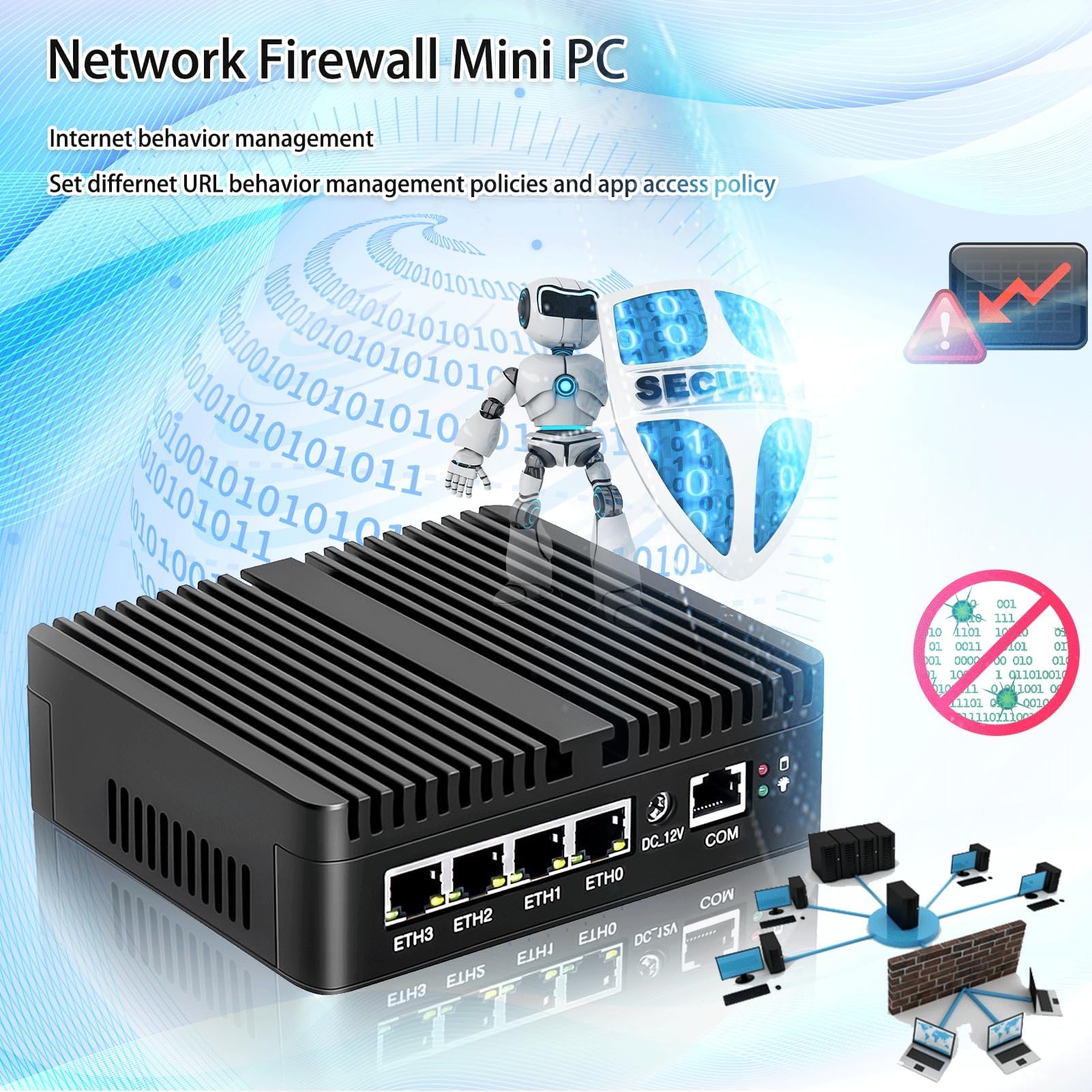 Lüfterloser Firewall Appliance Celeron 6305 Barebone-Mini-PC, 4 x i226-V-LAN-Ports, Netzwerk-Gateway-Softrouter, unterstützt OPNsense P-F-Sense AES NI HD/DP