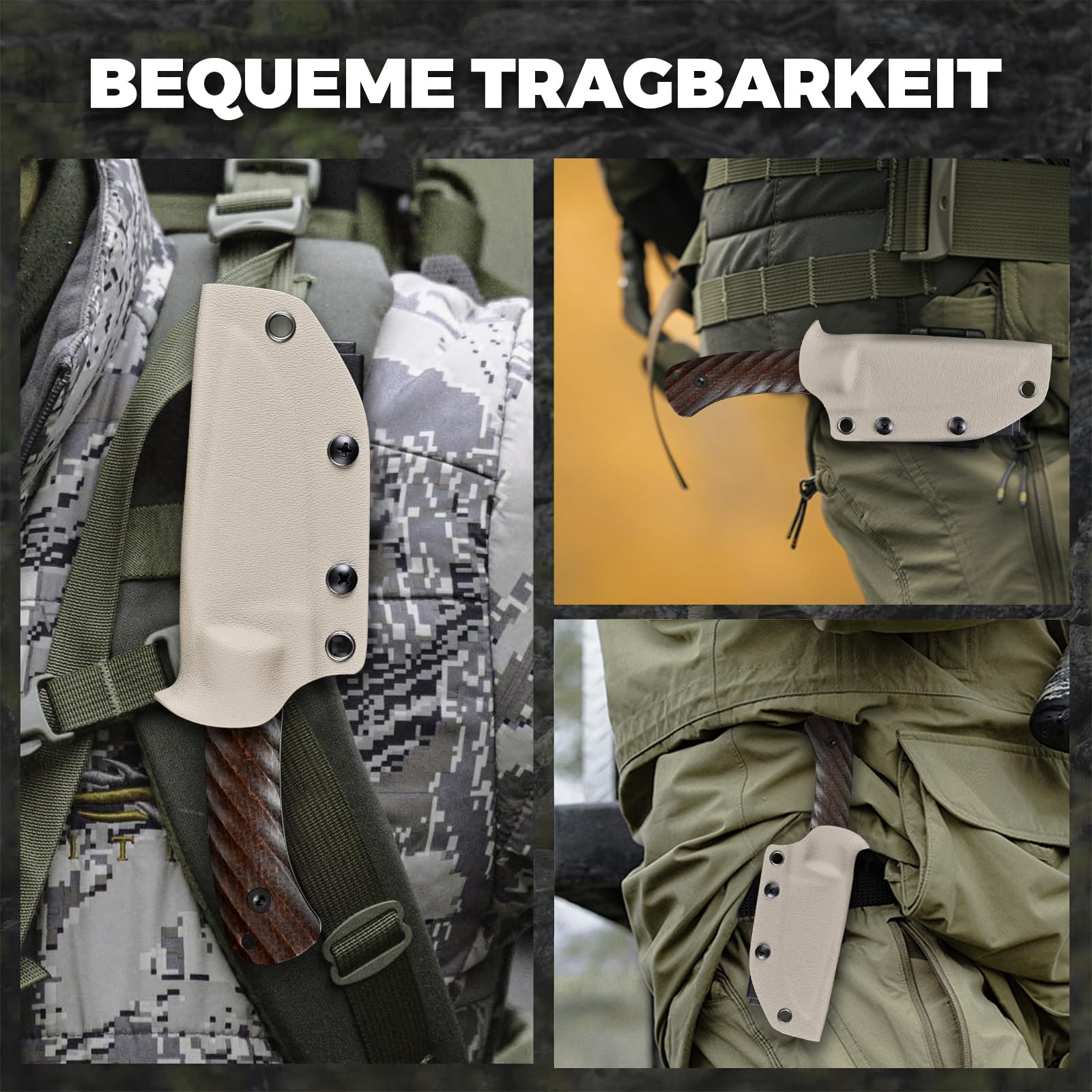 DC53 Stahl messer Feststehende Klinge Micarta Griff mit Kydex Scheide für Männer Outdoor Camping EDC Survival Jagdmesser (Schwarz + rutschfester Micarta Griff)