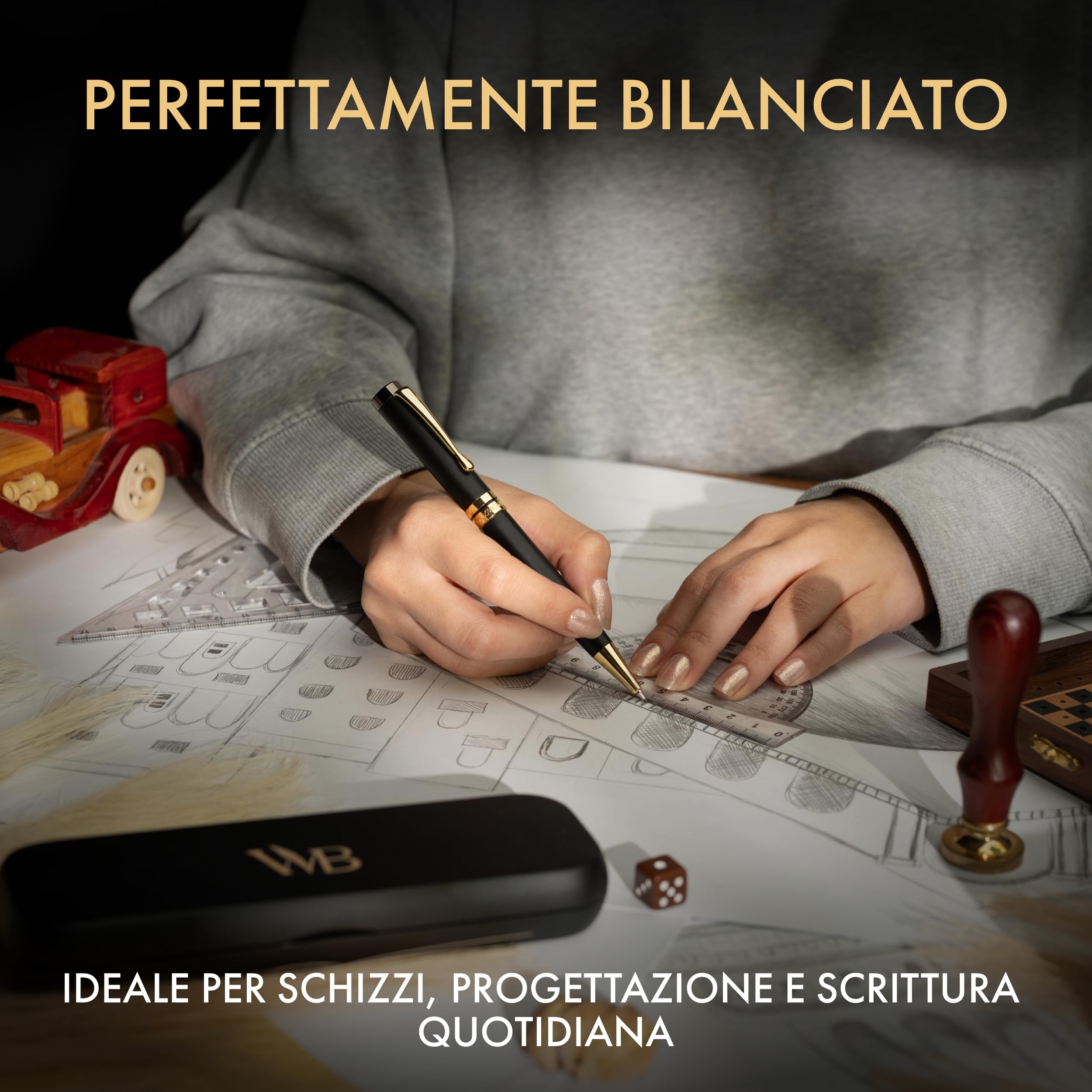 Wordsworth & Black Set Matita a Scatto Bambù 0,7mm – Meccanismo Rotazione – Scrittura e Disegno Professionale – 20 Mine HB, Confezione Regalo [Legno Nero]