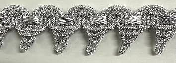 1-7/16" Metallic French Chinese Braid Gimp Trim- 5 Continuous Yards- Made in USA Silver