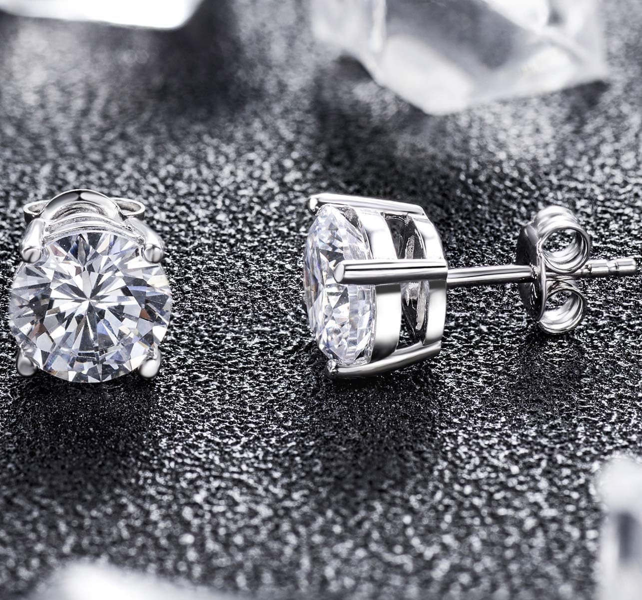 jiamiaoi Sparkly Imitation Diamond Round Stud Earrings 925 Sterling Silver 5A CZ Cubic Zirconia 4mm to 8mm Fashion Jewelry for Women Men - Image 4