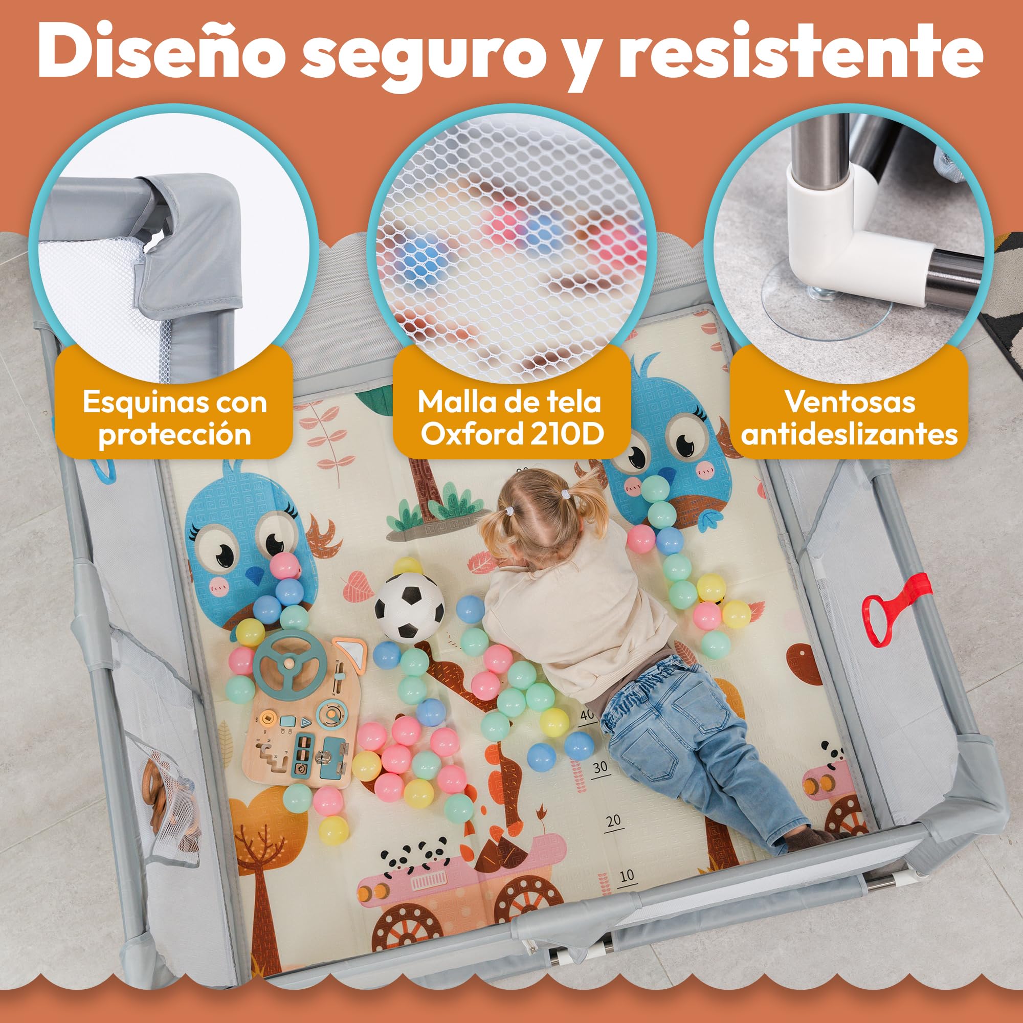 Parque Infantil Bebé 120x120 cm Incluye Alfombra + Accesorios Corralito Bebé Parque Bebé 120x120, Corral para Bebé, Parques Infantiles Bebés para Casa Corral de Juegos para bebés Baby Playpen