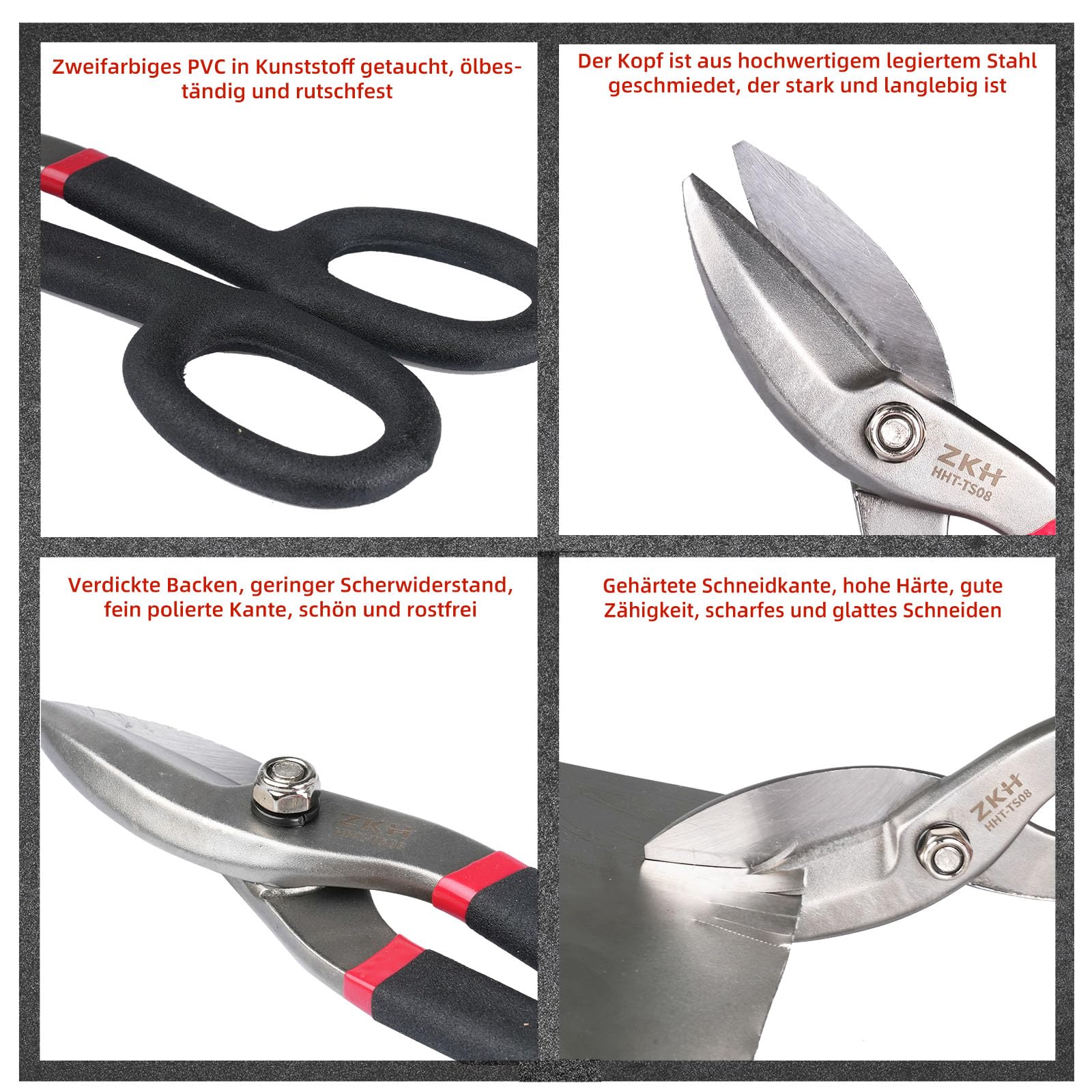 Forbici per lamiera dritte 250 mm ZKH utensili per taglio lamiera alluminio pelle rame plastica