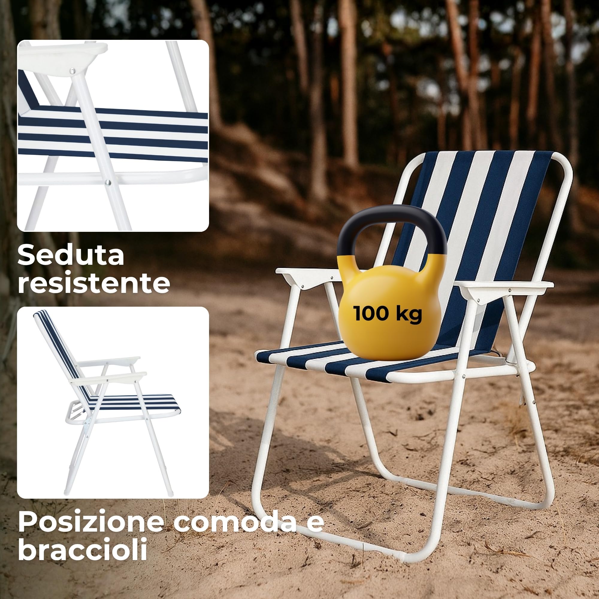 SPRINGOS - Set 2 Sedie Pieghevoli da Campeggio con Braccioli, Leggere, con Telaio in Metallo, Facili da Trasportare, per Esterni, Spiaggia, Giardino, 100 kg di Carico