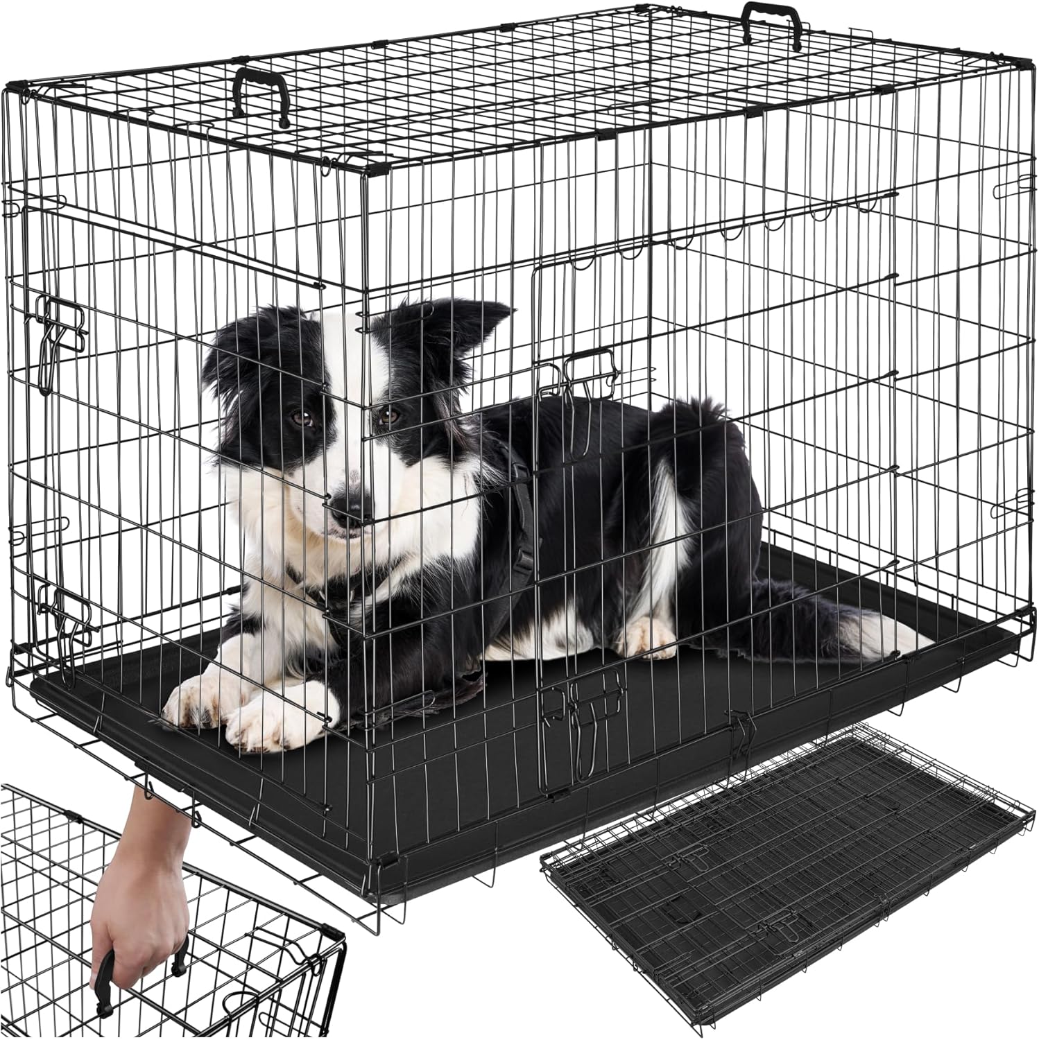 tectake® Hundebox, Hundegitterbox, Hundehütte, faltbare Transportbox, stabile Transportbox, für Hunde und Welpen, für Kofferraum, Auto, Camping und Zuhause, Zuhause, 108 x 71 x 76 cm
