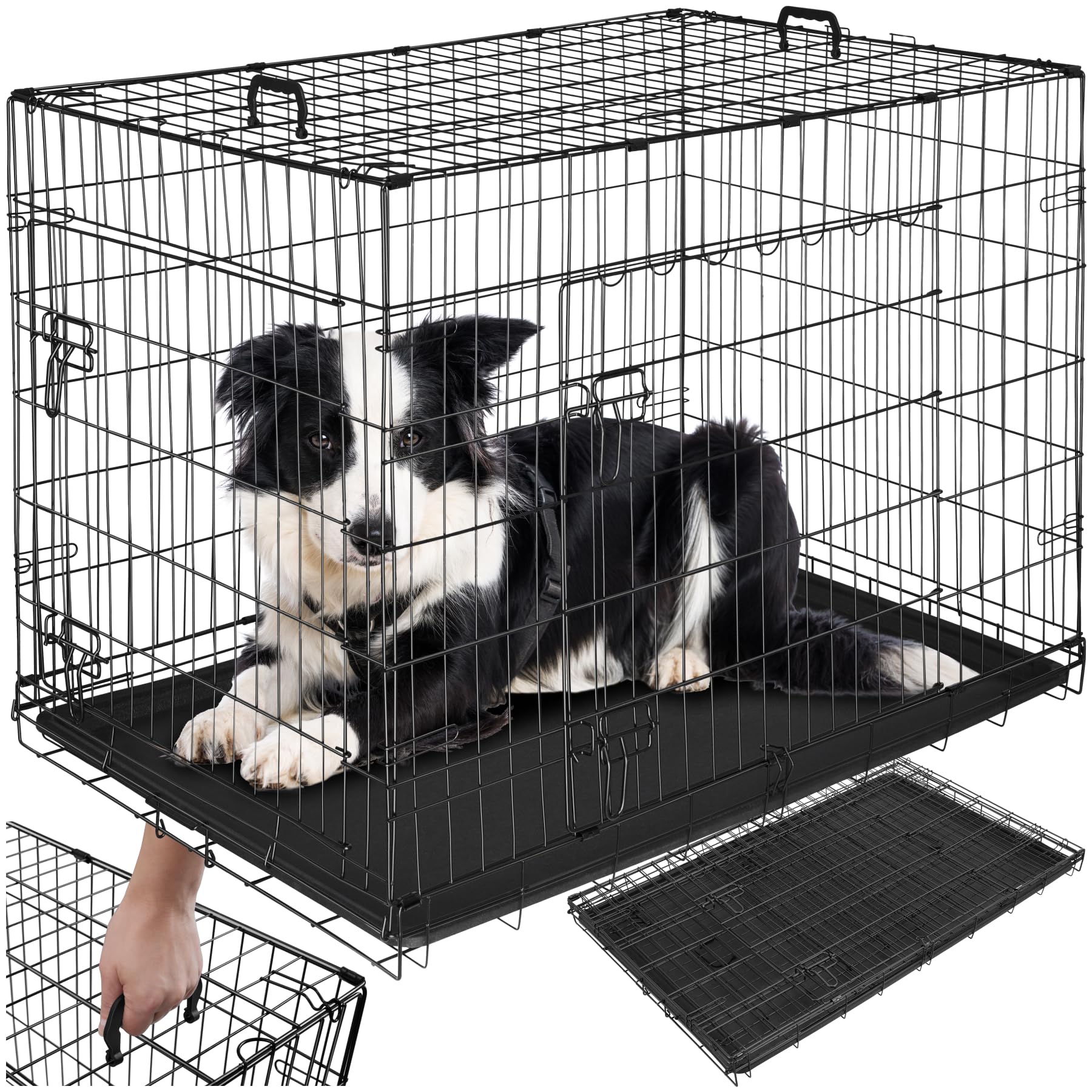 tectake Hundekäfig – Große faltbare Transportbox aus Stahlgitter (108 x 71 x 76 cm)