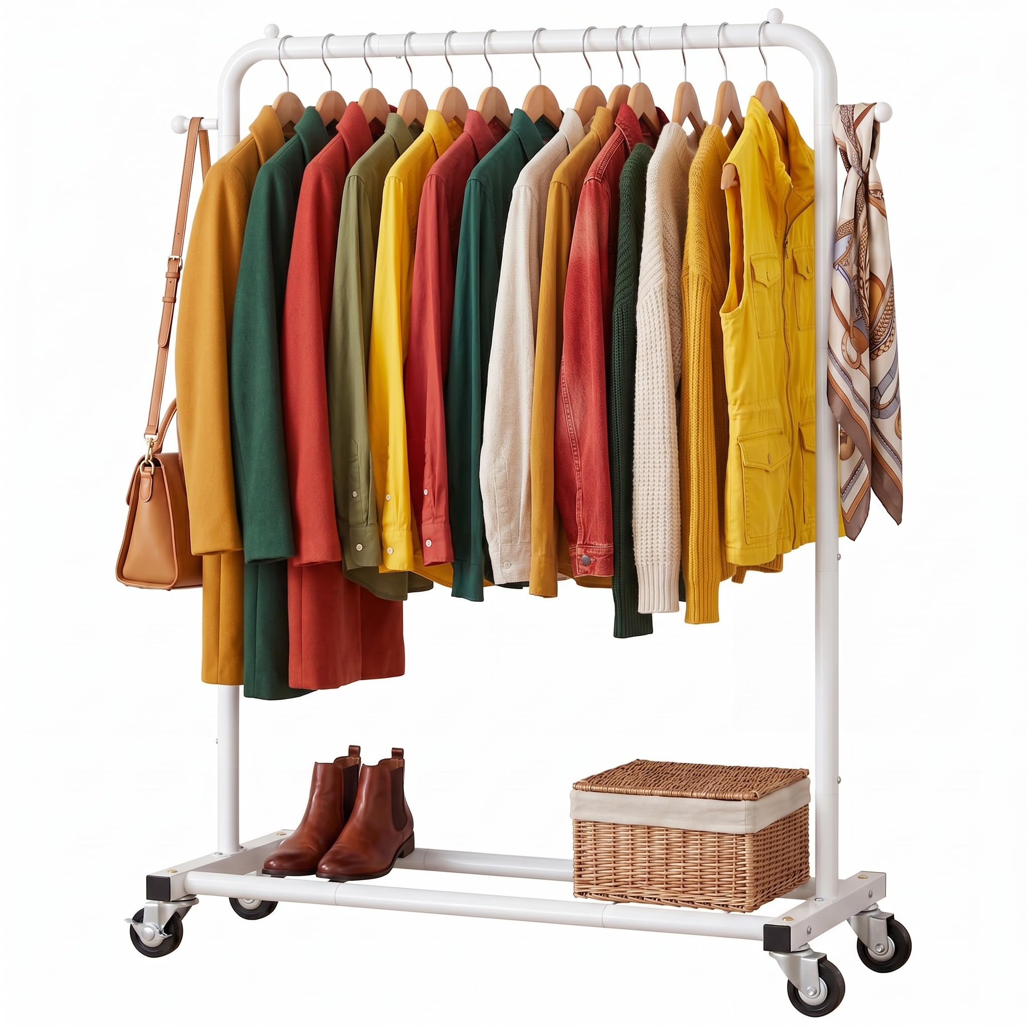Organiseur mobile peu encombrant et portant à vêtements sur roulettes robuste en métal