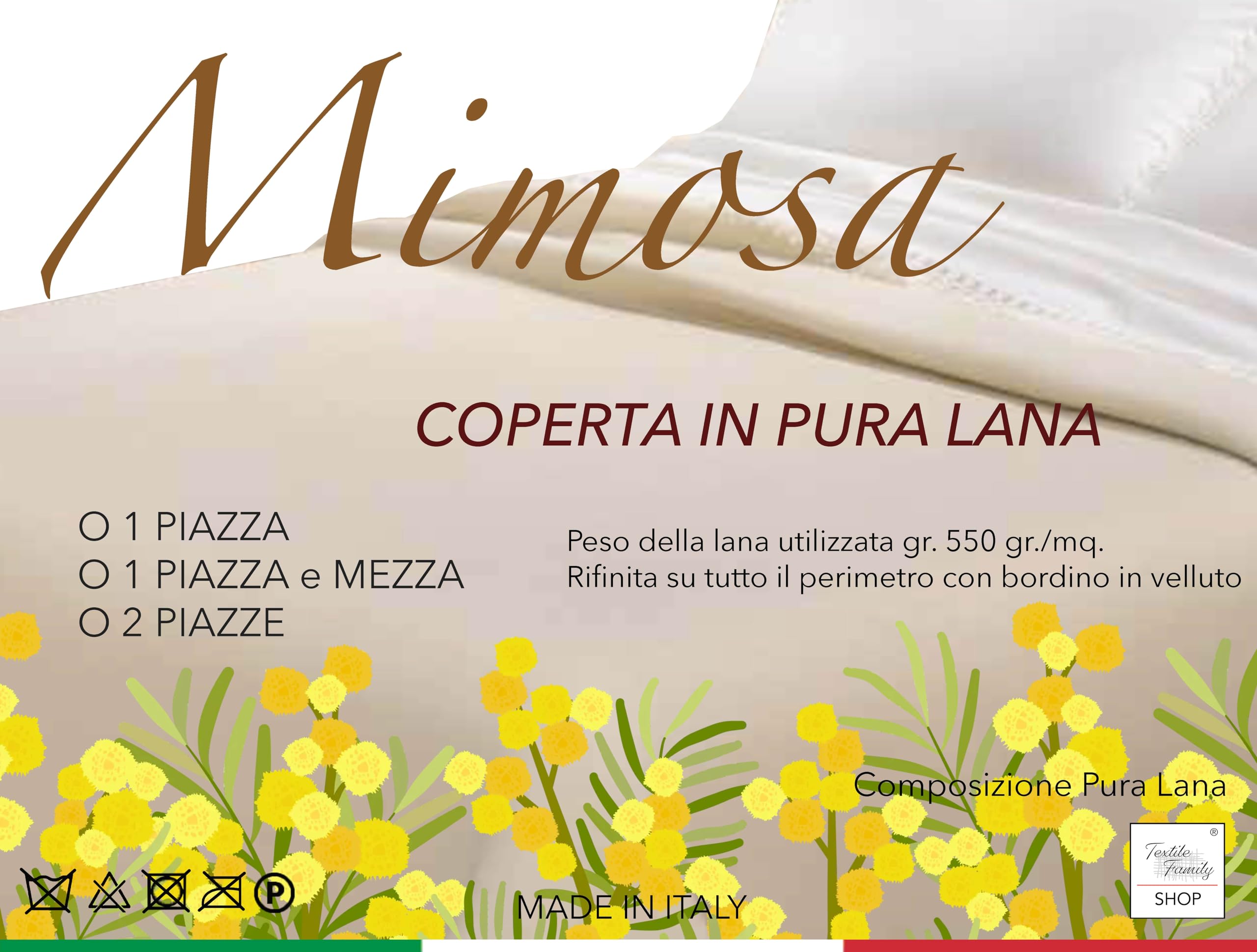 COPERTA Invernale IN PURA LANA MIMOSA-ANIROS Made in Italy - 1 PIAZZA